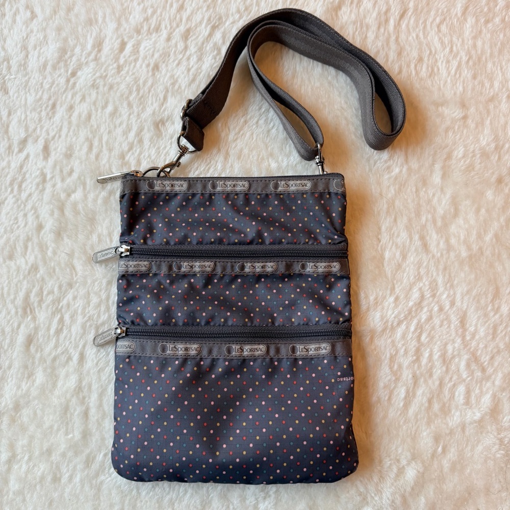 LeSportsac Polka Dot 3-Zip Pocket Crossbody Bag